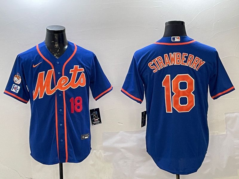 Men New York Mets #18 Strawberry Blue Game 2025 Nike MLB Jersey style 2